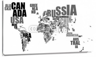 Lienzo Mapa Letras blanco y negro